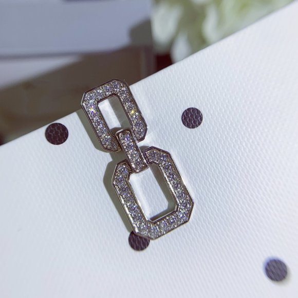 NEW Silver Double Square Round Diamond Earrings - Picture 9 of 9